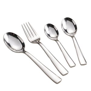 Juego de Cubiertos de Acero Inoxidable de 4 Piezas, Diseño Moderno con Acabado Espejo, Tenedores y Cucharas Plateados para Uso en Hogares, Hoteles y Restaurantes - Product Image 1