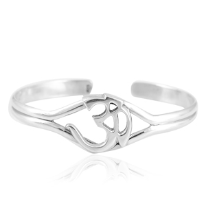 <b>Silver</b> Mountain Om Symbol Sterling <b>Silver</b> Open <b>Cuff</b> Bangle for Unisex/Women's Minimalist Modern Design - Product Image 2