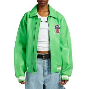 Avirex <b>Men's</b> Green Varsity Style <b>Jacket</b> Embroidered Patch Front Zipper Casual Style Regular Fit Turn-down Collar - Product Image 5