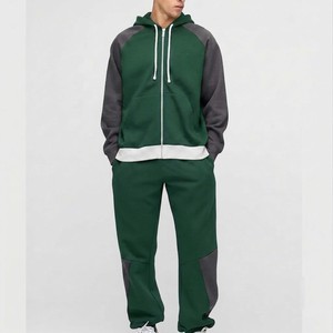 Conjunto de Chándal con Capucha y Bloques de Color Personalizados, Sudadera con Cremallera Completa, Pantalones Anchos de Felpa, Ropa Deportiva Casual de Primera Calidad - Product Image 1