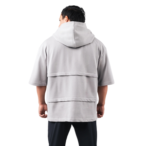 Sudadera con Capucha de Manga Corta para Hombre, Color Sólido, Corte Holgado, Estilo Casual Urbano, Personalizable al por Mayor - Product Image 4