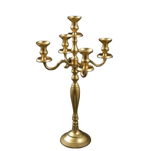 <b>Gold</b> Metal 5-Arms <b>Table</b> Centerpiece for Weddings and Home Decor Handmade Square Candle Holder Stand on Sale! - Product Image 1