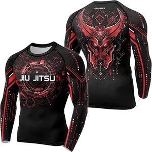 FORHOMIES Long Sleeve Rash Guard <b>Compression</b> <b>Shirt</b> <b>Men</b> Black Red Sublimation Print Jiu Jitsu MMA BJJ Grappling Fitness Top - Product Image 1