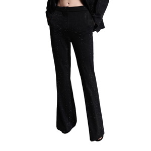 Black Wide Leg Trousers With <b>Sequined</b> Embroidery High Waist Elastic Closure Men's Smart Casual <b>Pants</b> Autumn Style - Product Image 1