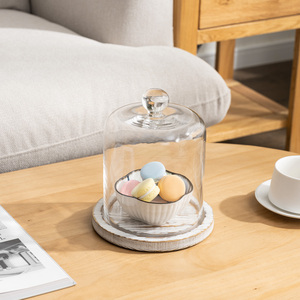 MyGift Best Seller pequeña cúpula de vidrio transparente Cloche en objeto decorativo de Base de madera blanqueada para exhibición de postres y decoración del hogar - Product Image 5
