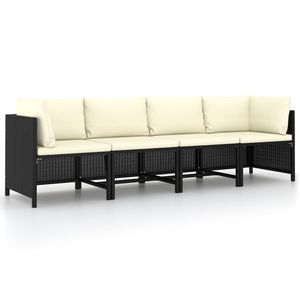 Divano da 4 posti in Poly Rattan nero con cuscini eleganti mobili da giardino - Product Image 1