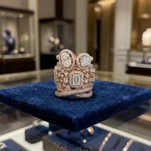 Anillo de cóctel de lujo de oro rosa de 18 quilates con halo de piedras múltiples creadas en laboratorio, con corte ovalado, cojín, redondo y radiante, moderno, certificado por IGI para mujer - Product Image 2