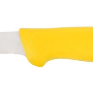 Couteaux à désosser à manche jaune avec lame courbée argentée et protège-doigts ergonomique pour la découpe de la viande et la préparation de la volaille - Product Image 3