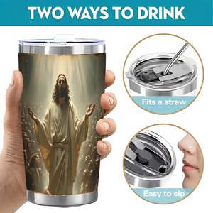 Stainless Steel Tumbler 20oz Double Wall <b>Insulated</b> Travel <b>Mug</b> With Jesus Design - Product Image 5