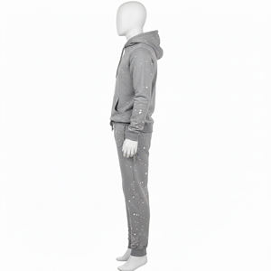 mens grey <b>paint</b> splatter tracksuit hooded pullover hoodie and cuffed jogger pants <b>set</b> casual fleece activewear winter two piece - Product Image 3