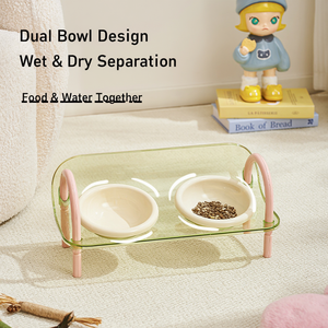 Adjustable <b>Raised</b> Cat <b>Bowls</b> Double Ceramic Pet Food Water Set Tilted Neck Protection Anti Vomiting Splash Proof Whisker Relief - Product Image 2