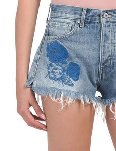 Shorts de mezclilla rectos de cintura alta ecológicos de verano para mujer, casuales, lavados, rasgados, ajustados - Product Image 3