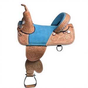 Nueva Silla de Montar sin Arco para Caballo de Cuero Marrón y Azul |   Diseño Innovador para Mayor Comodidad |   Productos para Carreras de Caballos de la India - Product Image 1