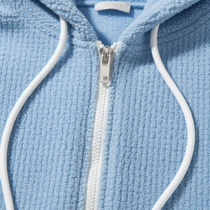 High Quality Cotton Light Blue Fleece Tracksuit Set Full <b>Zip</b> <b>Hooded</b> Sweatshirt & Sweatpants Solid Color Winter Casual Loose Fit - Product Image 5