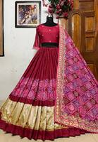 Lehenga Choli de Algodón para Mujer con Dupatta Estampada y Trabajo de Espejo, Patta de Lona con Gran Volumen, Largo hasta el Suelo, de Secado Rápido, para Bodas y Fiestas Indias