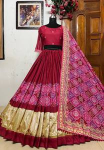 Lehenga Choli de Algodón para Mujer con Dupatta Estampada y Trabajo de Espejo, Patta de Lona con Gran Volumen, Largo hasta el Suelo, de Secado Rápido, para Bodas y Fiestas Indias - Product Image 5