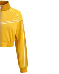 Chaqueta deportiva corta azul marino y azul cielo para mujer, con cremallera, para gimnasio, fitness, ropa deportiva, con franjas en contraste, para entrenamiento. - Product Image 4