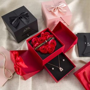 Flip <b>Top</b> Drawer Jewelry Box Red <b>Rose</b> Design for Necklace Pendant Valentine's Day Gift Packaging Custom Logo - Product Image 1