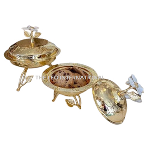 Wholesale Luxury Design Gold Finish Aluminum and <b>Glass</b> Eco-Friendly <b>Serving</b> <b>Bowl</b> Floral Branch Base Elegant Home Decor - Product Image 3