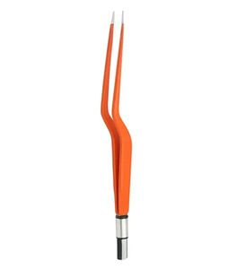 Forceps bipolaire courbé sur mesure, revêtement orange, acier inoxydable allemand, réutilisable, instrument électrochirurgical manuel bipolaire - Product Image 4