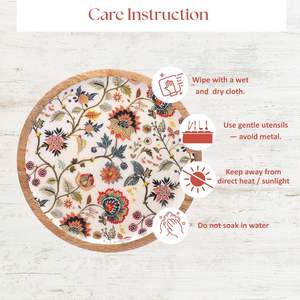 Bandeja Redonda de Madera con Estampado Floral para Servir Aperitivos y Comidas, Elegante, al Mejor Precio para Uso Doméstico - Product Image 4