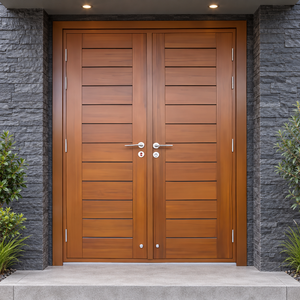 GA-46L Solid <b>Wood</b> <b>Swing</b> Entry Door with Double Groove Modern Design for Apartment and Villa Exterior - Product Image 1