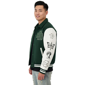 Veste universitaire verte et blanche pour homme, logo brodé, motif papillon, col rabattu, tenue décontractée d'automne, OEM - Product Image 4