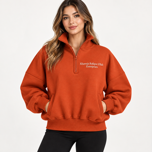 Khawaja Rafique Unisex Pink <b>Quarter</b> <b>Zip</b> <b>Sweatshirt</b> Stand Collar Letter Print Casual Pullover Unisex pink <b>quarter</b> <b>zip</b> <b>sweatshirt</b> - Product Image 2