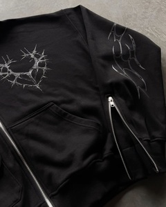 Custom Design 100% Cotton High Quality Streetwear Zip-up Allover Print Embroidery Stitch Rhinestone Embellishments <b>Men</b> Hoodies - Product Image 4