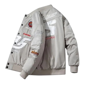 Blouson Bomber Homme Style Course Multi-Patch Brodé Lettres Vintage Streetwear Hip Hop Grande Taille Hiver - Product Image 3