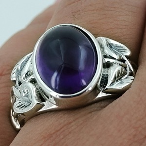 Amethyst <b>Ring</b> Handmade Sterling Silver Bezel Setting Natural Purple Oval Gemstone <b>Boho</b> Jewelry February Birthstone - Product Image 6