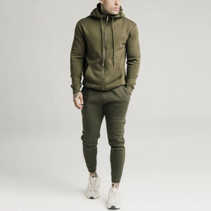 Sweat à capuche zippé pour homme en molleton 100 % coton vert olive, coupe droite, décontracté, pour l'automne, avec poches latérales, couleur unie, poids moyen - Product Image 2