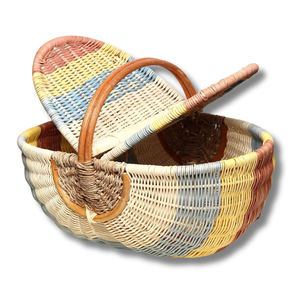 Panier de pique-nique en rotin naturel personnalisable, panier de récolte, panier de rangement alimentaire, écologique, pour servir et ranger - Product Image 1