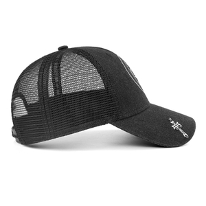 Casquette de camionneur en maille noire avec croix et logo brodés, style streetwear, réglable, unisexe, casquette de baseball - Product Image 4