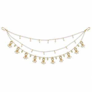 Cadena para el Cabello con Cuentas de Cristal Kundan y Perlas para Mujer, Moda Étnica para Bodas - Product Image 1