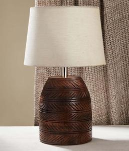 Lámpara de Mesa de Cerámica con Pantalla de Lino Beige, Diseño Rústico - Product Image 3