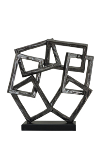 Escultura de Aluminio Geométrica Abstracta con Cuadrados Entrelazados, Arte Metálico Texturizado en Plata y Carbón, Decoración con Pedestal para Hogar u Oficina - Product Image 3