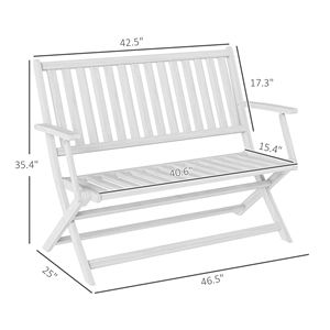 Panca da Giardino Pieghevole in Legno Bianca per 2 Persone con Schienale e Braccioli per Giardino, Portico, Parco e Balcone - Product Image 3