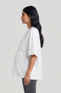 T-shirt de maternité à col rond pour femme, coupe ample, en coton biologique écologique, épaules tombantes, décontracté, pour l'allaitement - Product Image 4