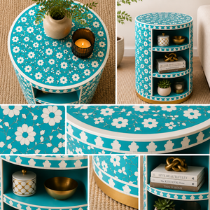 Customized Handmade Resin Bone Inlay Nightstand With <b>Shelf</b> Luxury Cabinet <b>Bedside</b> End Table For Bedroom Hotel Premium Home Decor - Product Image 6