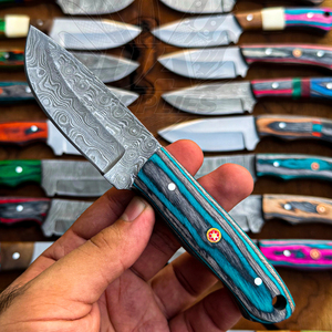 Couteaux à lame fixe de chasse à pointe tombante en acier Damas avec manche en bois, vente en gros, stock en vrac, directement du fabricant, pour l'extérieur - Nouveauté du marché - Product Image 1