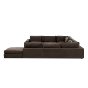 Conjunto de sofá seccional moderno en forma de L con cubierta de tela y patas de madera para sala de estar - Product Image 4