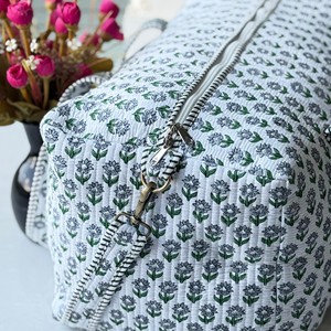 Handmade Cotton Quilted Duffle <b>Bag</b> With Zipper Closure <b>Large</b> Capacity Weekender Travel <b>Bag</b> - Product Image 5