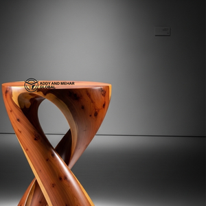 Luxury Spiral Twist Solid Wood Side <b>Table</b> | Modern Handcrafted Cedar Ottoman & End <b>Table</b> for Designer Home Hotel Lounge Decor - Product Image 2