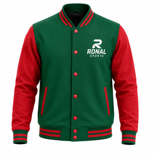 เสื้อแจ็คเก็ตวาร์ซิตี้สีเขียวแดงสำหรับผู้ชาย RONAL SPORTS แบบลำลอง ปกคอปกติ ติดกระดุมด้านหน้า ทรงพอดีตัว เหมาะสำหรับใส่ในฤดูใบไม้ร่วงและฤดูใบไม้ผลิ - Product Image 1