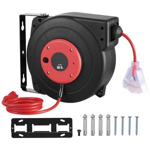 Avvolgicavo retrattile per impieghi gravosi da 15 m con cavo 14AWG/3C SJTOW e presa tripla illuminata (13 Amp) - Product Image 1