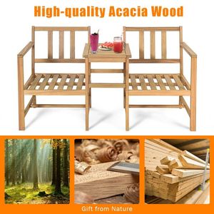 Conjunto de Muebles de Jardín 3 en 1 de Madera de Acacia con Sofá de Dos Plazas y Mesa de Centro Separable - Product Image 2