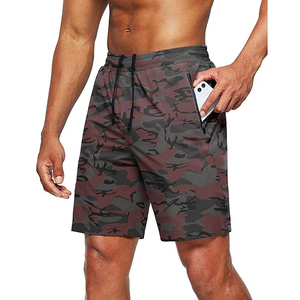 Men's Red Camo Gym <b>Shorts</b> Breathable Lightweight Workout Running <b>Shorts</b> with <b>Zipper</b> Phone Pocket - Product Image 1