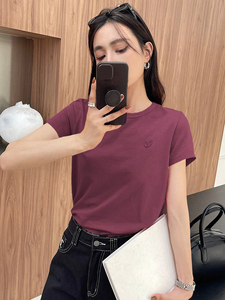 Custom Embroidered Mauve T Shirt Women's Shirts Short Sleeve Pure 100% Cotton Crew Neck Minimalist Tee Female Blouses factory - Product Image 5