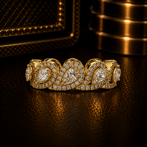 Anillos de compromiso y boda de oro puro de 14K con diamantes cultivados en laboratorio de corte pera y halo, joyería fina para mujer - Product Image 1